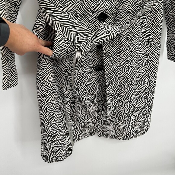CAbi Black White Zebra Print Button Up Long Line 007 Trench Coat Size Small - Picture 7 of 10